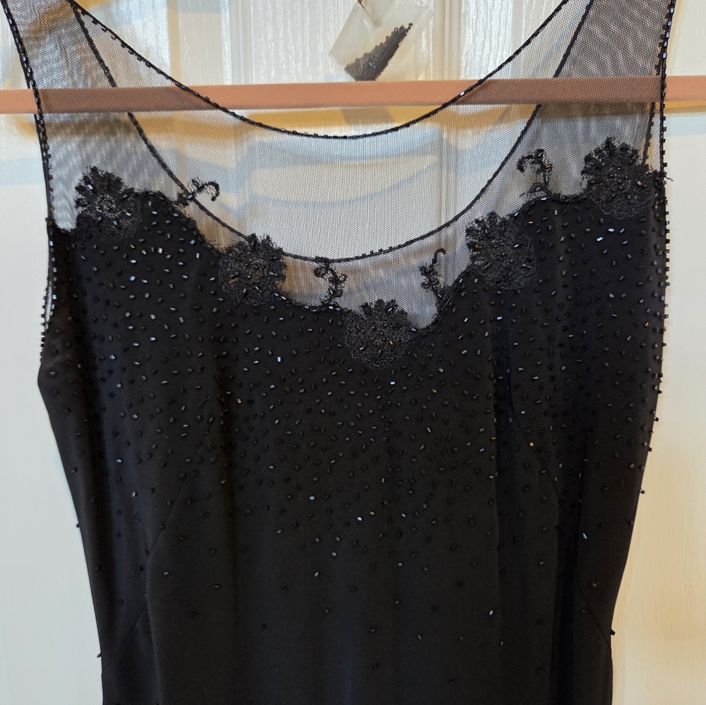 Elegant Jovani Black Lace Beaded Tulle Lace Formal Gown Size 6 Black Tie - Picture 5 of 12